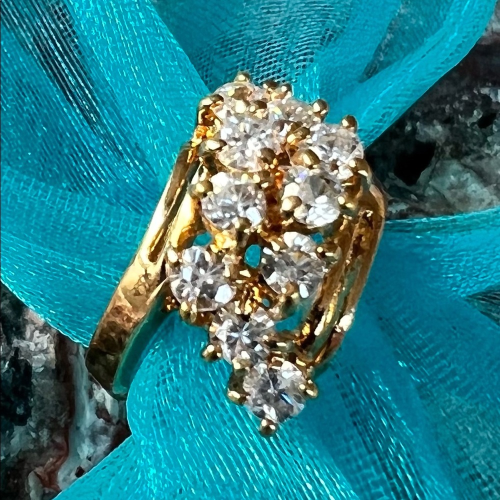 14K Gold Clear Stone Waterfall Cocktail Ring